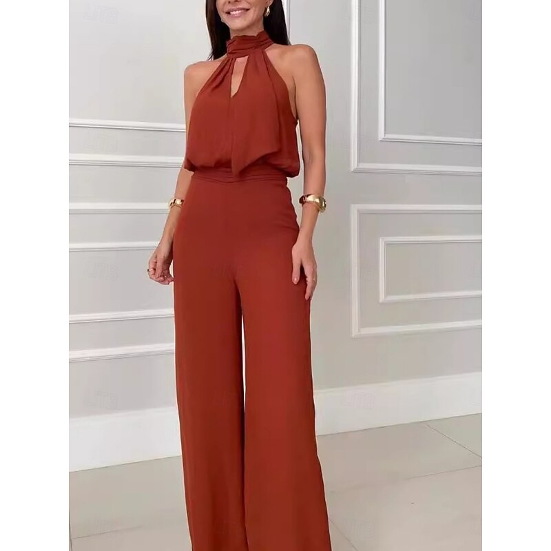 Women's Fashion Streetwear Daily Tank Top Vest Wide Leg Pants Sleeveless Halter Neck Plain Casual Daily Black Yellow Red Summer Regular Fit4