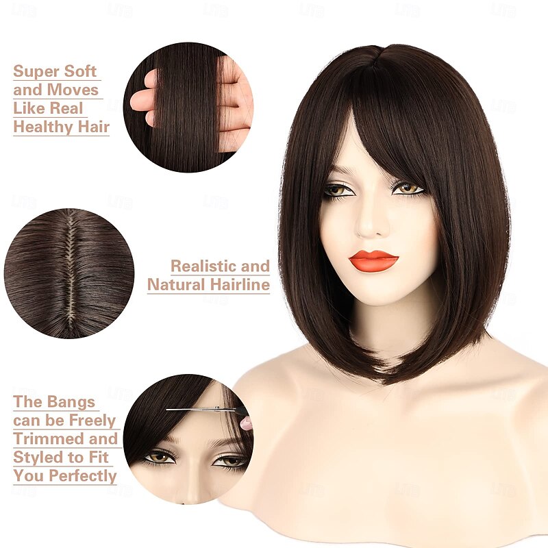Bob Wig with Bangs Wigs for Women Natural Look Short Wig with Bangs Super Soft &amp Easy to Wear Straight Bob Wig Heat Resistant Synthetic Wig with Side Bangs3