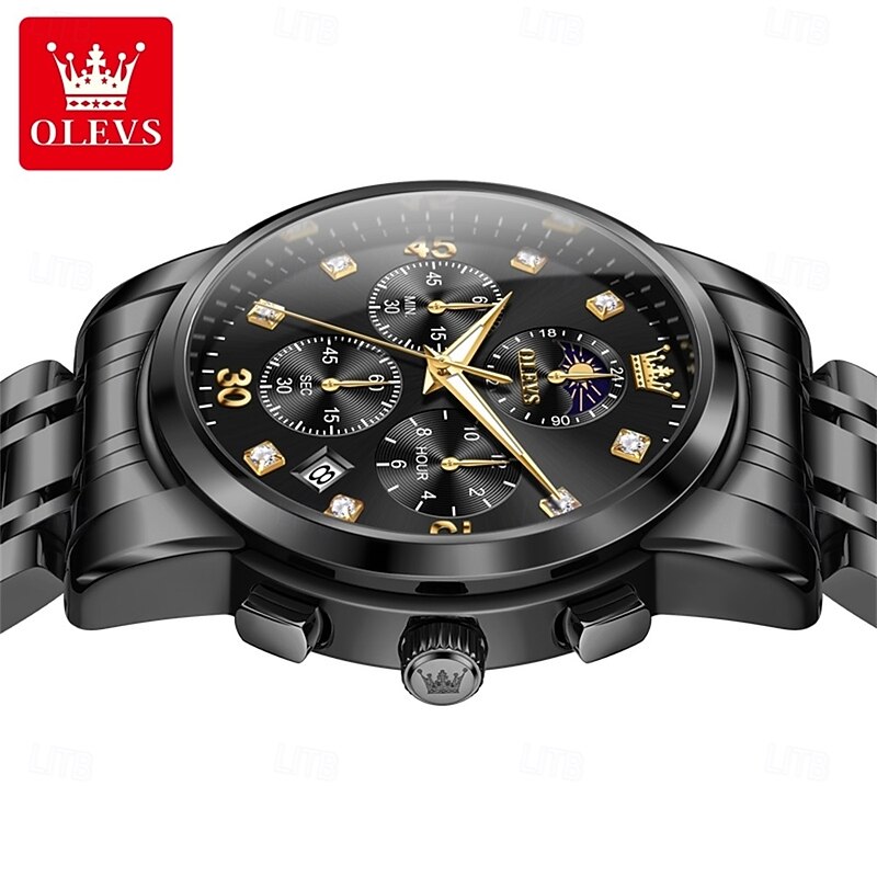 OLEVS Men Quartz Watch Outdoor Sports Fashion Casual Moon phase Luminous Calendar Chronograph Steel Watch2