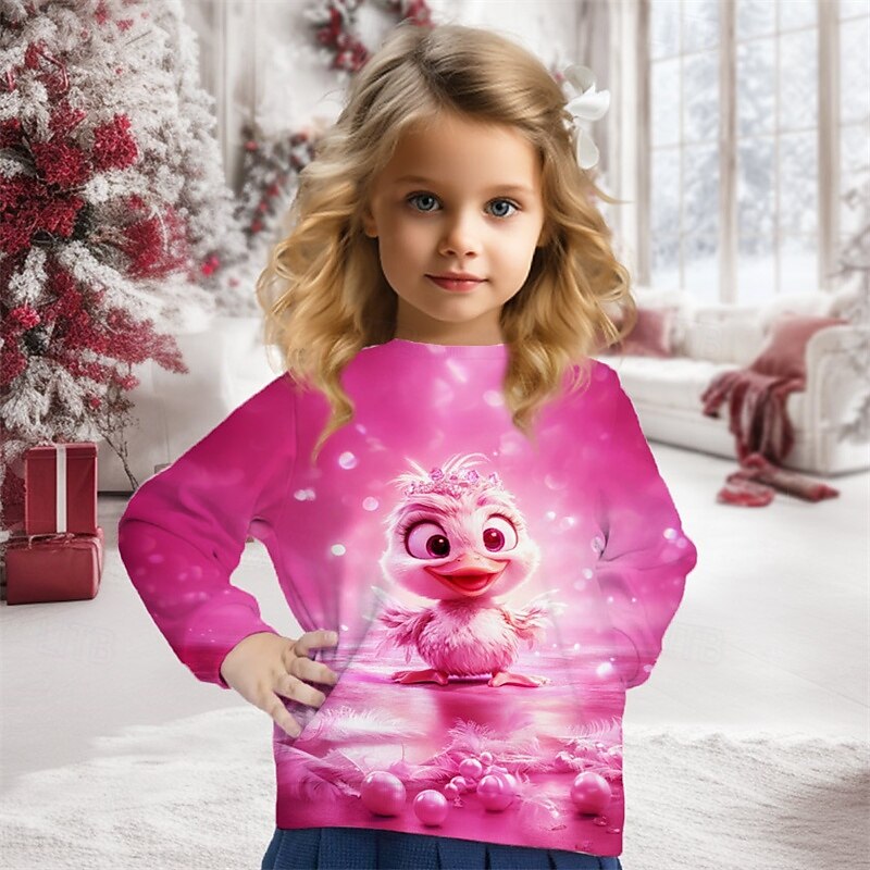 Girls' 3D Graphic Animal Sweatshirt Long Sleeve Spring Fall Fashion Basic Kids 4-12 Years Crew Neck Outdoor Casual Daily Regular Fit4