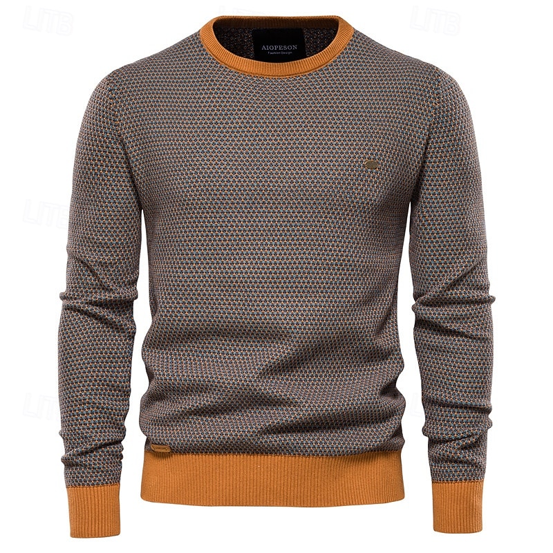 Men's Sweater Pullover Sweater Jumper Knitwear Ribbed Knit Regular Tops Color Block Crew Neck Knitwear Neutral Outdoor Clothing Apparel Spring &  Fall Black Red S M L3