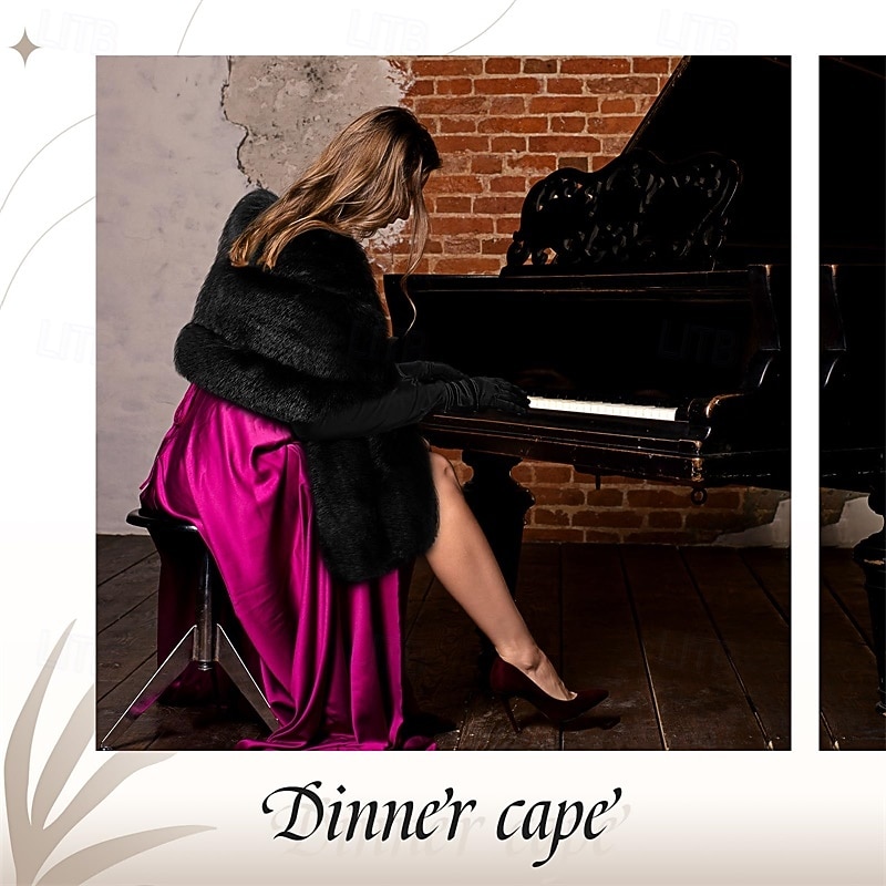 Winter Faux Fur Long Shawl Cloak Stretchy Satin Glove Opera Bridal Dance Gloves for Women Wedding Dress Party Coat4