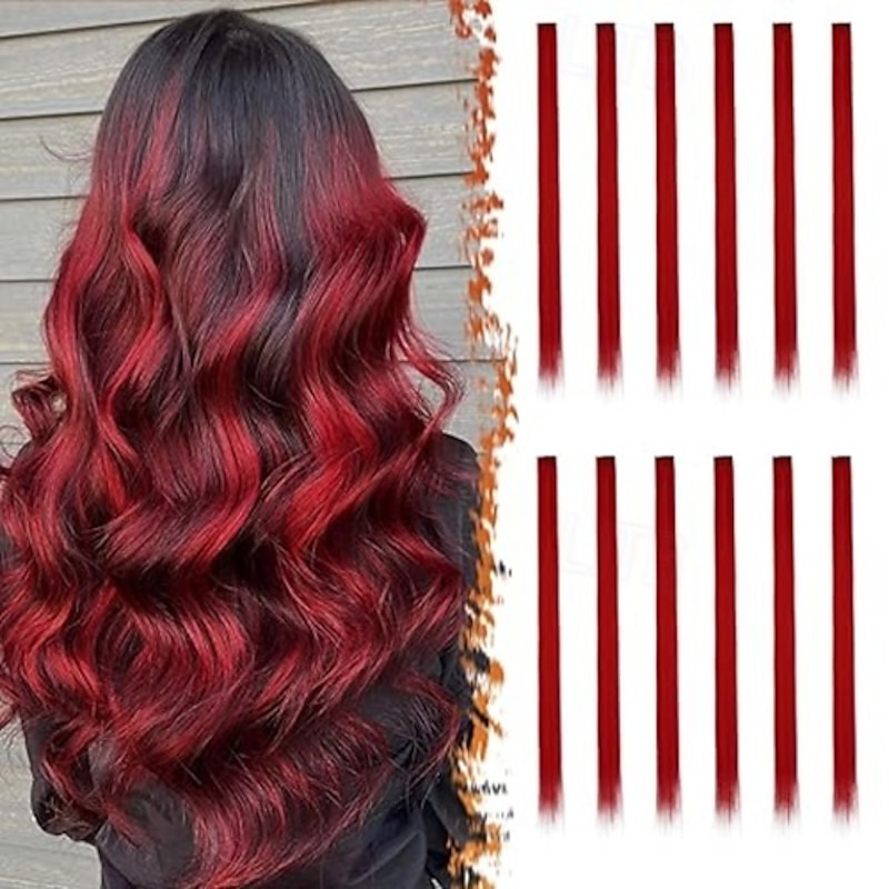 Colored Hair Extensions Clip in 22 Inch 12 PCs Party Highlights Teal Blue Clip in Hair Extensions Straight Synthetic Clip in Hairpieces for Women Halloween Christmas Costume3