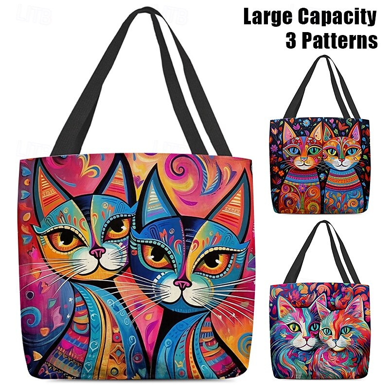 Women's Colorful Cat Art Tote Bag - Vibrant and Stylish Eco-Friendly Shoulder Bag for Everyday Use2