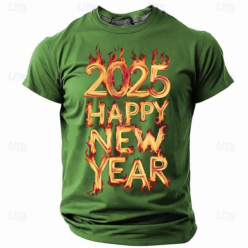 New Year Men's Text T Shirt Short Sleeve T shirt 3D Print Crew Neck Shirt Fashion Athleisure Street Sports Outdoor Daily Black Red Blue Summer Spring Clothing Apparel S M L XL XXL XXXL2