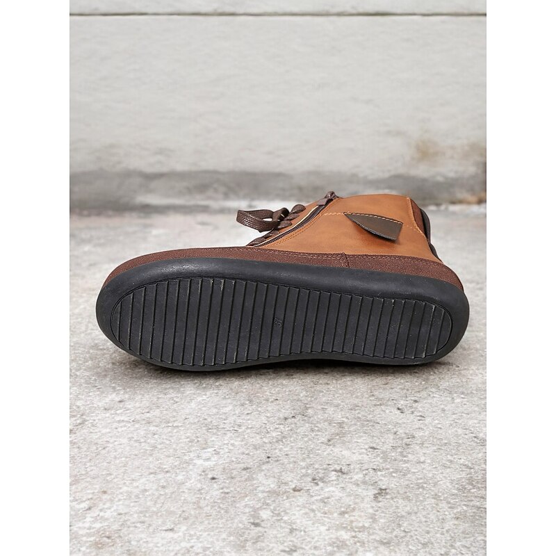 Women's Brown Lace-Up Ankle Boots with Side Zipper - Casual Faux Leather Design, Comfortable Sole, Perfect for Fall and Winter Everyday Wear4