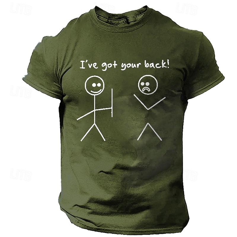 Men's Funny Pun Graphic T-Shirt - 'I've Got Your Back!' Stick Figure Humor Short Sleeve Casual