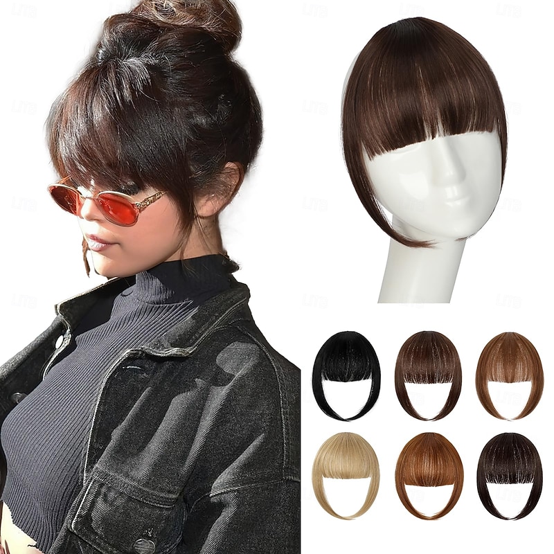 Bangs Hair Clip in Bangs, Fake Bangs Hair Clip French Bangs Hair Clip on Bangs For Women Clip Faux Bangs Fringe With Temples Hairpieces Curved Bangs For Daily Wear