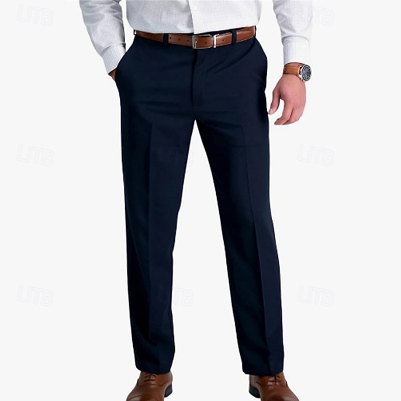 Men's Dress Pants Trousers Suit Pants Pocket Straight Leg Plain Comfort Soft Full Length Wedding Outdoor Business Fashion Streetwear Black White
