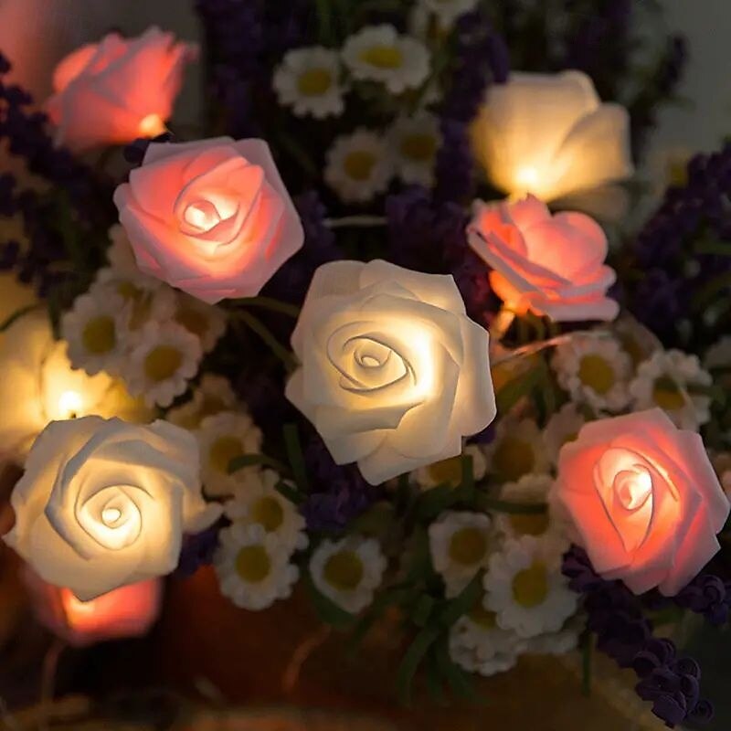 Christmas Party Valentine's Day Rose String Lights 10/20/40 LED 7CM Artificial Rose Battery Powered Holiday Birthday Party Romantic Atmosphere Home Decor3