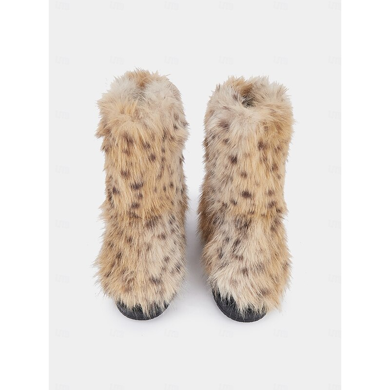 Women's Faux Fur Leopard Print Snow Boots – Warm and Stylish Winter Outdoor Booties for Cold Weather4