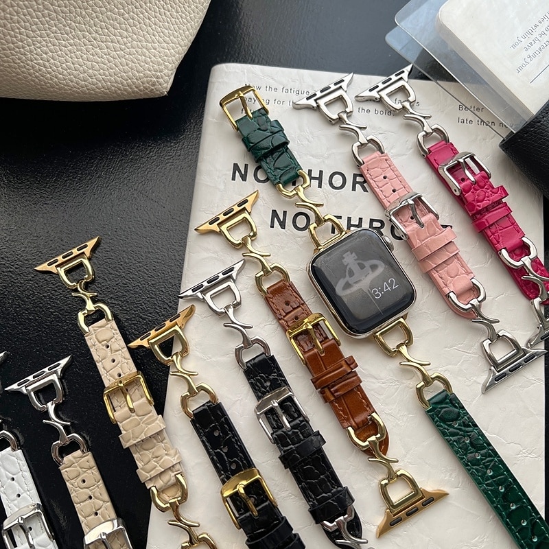 Leather Link Compatible with Apple Watch band 38mm 40mm 41mm 42mm 44mm 45mm 49mm Metal Clasp Adjustable PU Leather Strap Replacement Wristband for iwatch Ultra 2 Series 9 8 7 SE 6 5 4 3 2 13