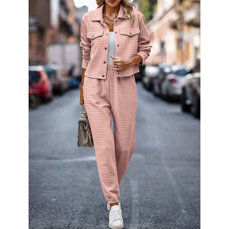 Women's Fashion Streetwear Daily Shirt Chinos Long Sleeve Shirt Collar Plain Casual Daily Pink Green Khaki Fall Regular Fit4