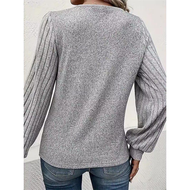 Women's Shirt Blouse Solid Color Basic Casual Long Sleeve V Neck Regular Tops Daily Buttons Gray Fall Winter2