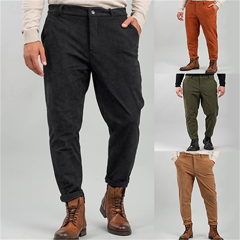 Men's Dress Pants Corduroy Pants Tapered pants Trousers Pocket Buttons Plain Comfort Work Daily Fashion Classic Style Black Army Green Micro-elastic