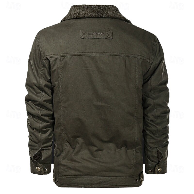 Men's American US Flag Print Embroidered Fleece Jacket Sherpa Trucker Jacket Work Cargo Jacket Turn-Down Collar Warm Winter Cotton Jacket Vintage Casual Going Out Coat Multi-Pockets4