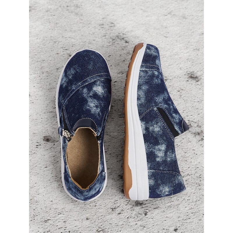 Women's Casual Blue Denim Slip-On Sneakers – Stylish Zip-Up Walking Shoes with Cushioned Sole for Everyday Comfort4