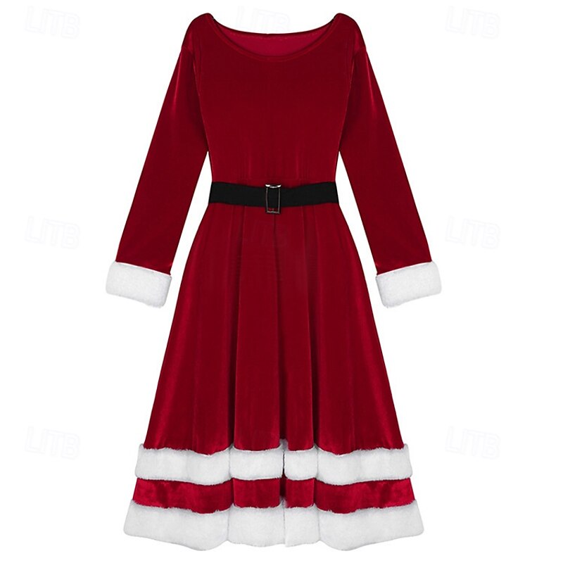 Santa Claus Mrs.Claus Fancy Christmas Dress Women's Cosplay Costume Christmas Pattern Adults Christmas Christmas Eve Christmas Party Dress Belt2