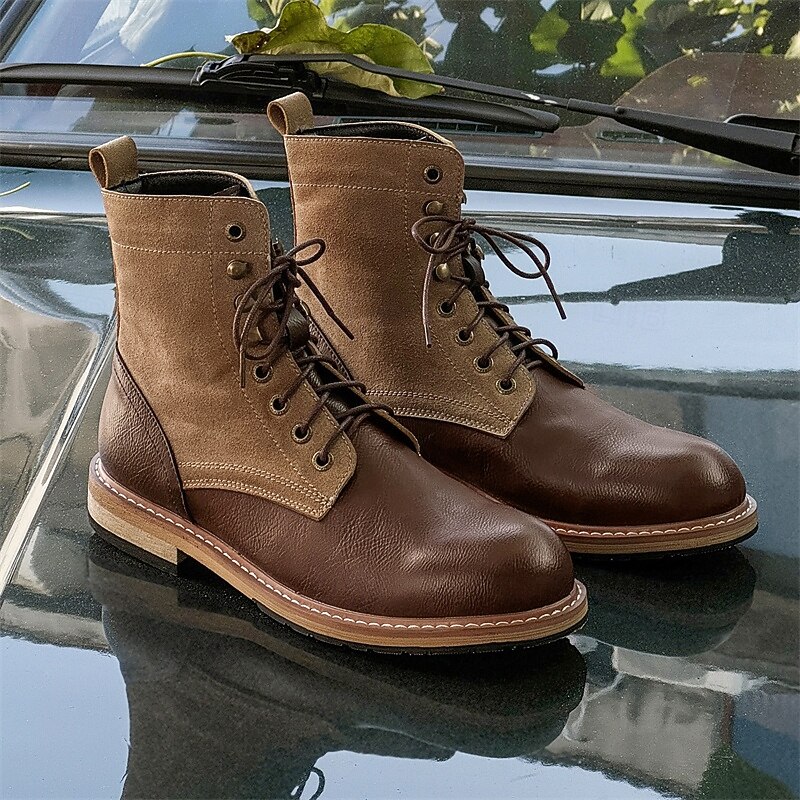 Men's Two-Tone Lace-Up Ankle Boots | Faux Leather and Suede Design for Casual and Outdoor Wear3