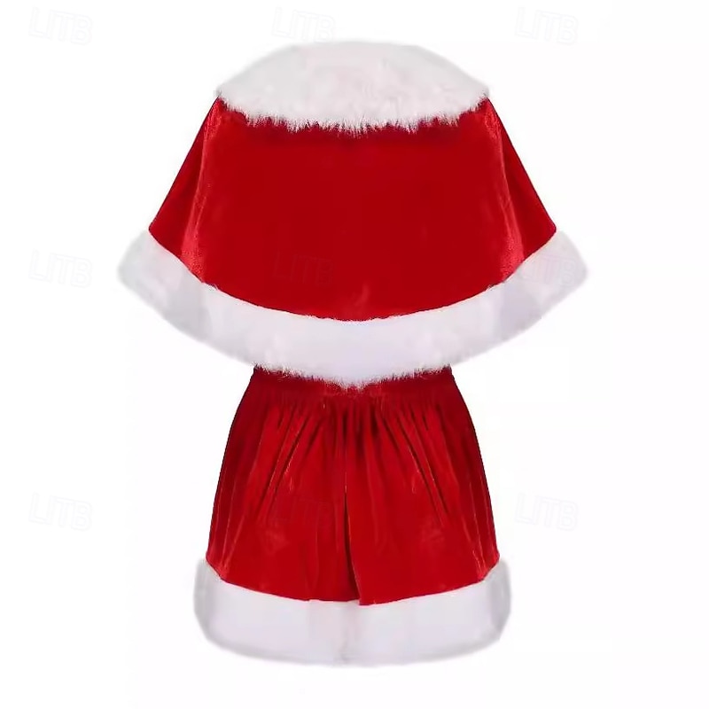 Santa Claus Mrs.Claus Dress Outfits Santa Hat Women's Cosplay Costume Adults Christmas New Year Christmas Eve Christmas Party Dress Hat Cape2