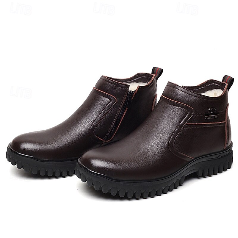 Men's Warm Leather Chelsea Boots with Fur Lining and Zipper - Casual and Cozy Perfect for Winter4