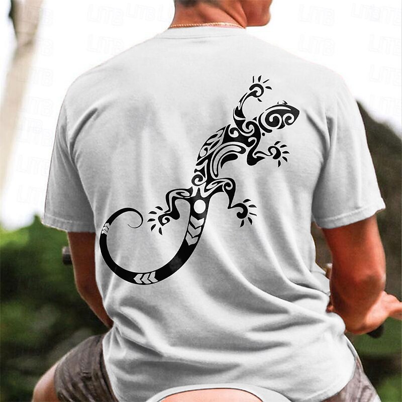 Men's Tropical Lizard T Shirt Short Sleeve T shirt 3D Print Crew Neck Shirt Vacation Fashion Street Light Blue White Pink Summer Spring Clothing Apparel S M L XL XXL XXXL4