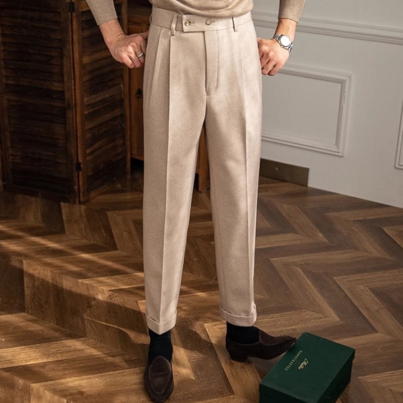 Men's Dress Pants Naples Trousers Trousers Chinos Buttons Pocket Solid Colored Comfort Formal Party Work Fashion Classic Style Dark Gray Apricot Micro-elastic3