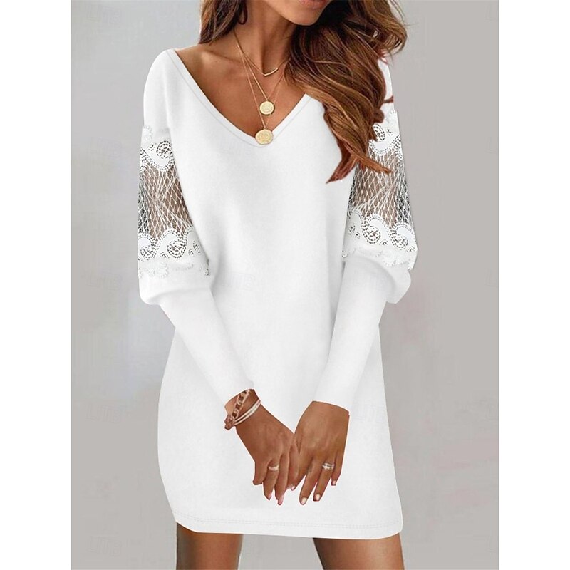 Women's Mini Dress Black Dress Casual Dress Cocktail Dress Formal Dress Casual Sports & Outdoor Street Regular Fit Plain Long Sleeve V Neck Black White Fall Winter3