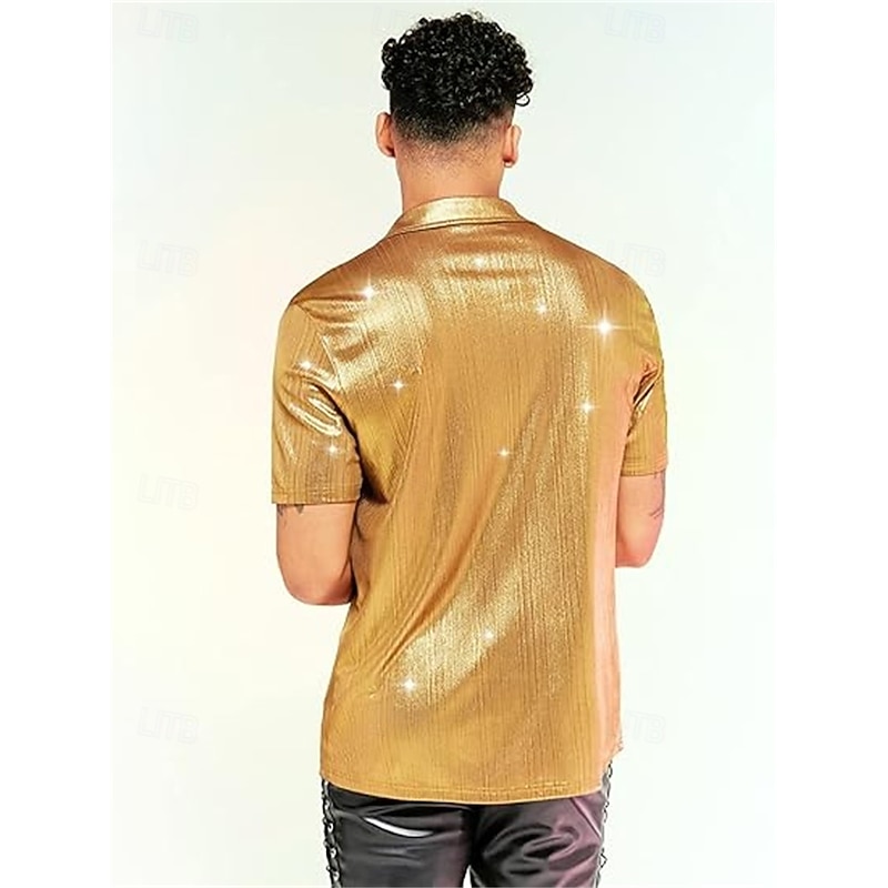 Retro Vintage 1970s 1980s Shirt Disco Shiny Metallic Fancy Dress Men's Carnival Costume Christmas Halloween Carnival Club Theme Party Pride Parade Adults' Shirt2