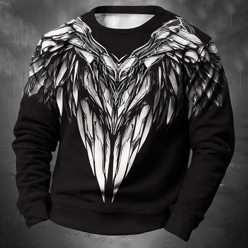 Men's 3D Print Gothic Horror Feathers Sweatshirt Sweatshirt Long Sleeve Sweatshirt Crew Neck Fashion Daily Casual 3D Printing Holiday Going out Streetwear Crewneck 3D Print Winter Spring &  Fall - Main Image