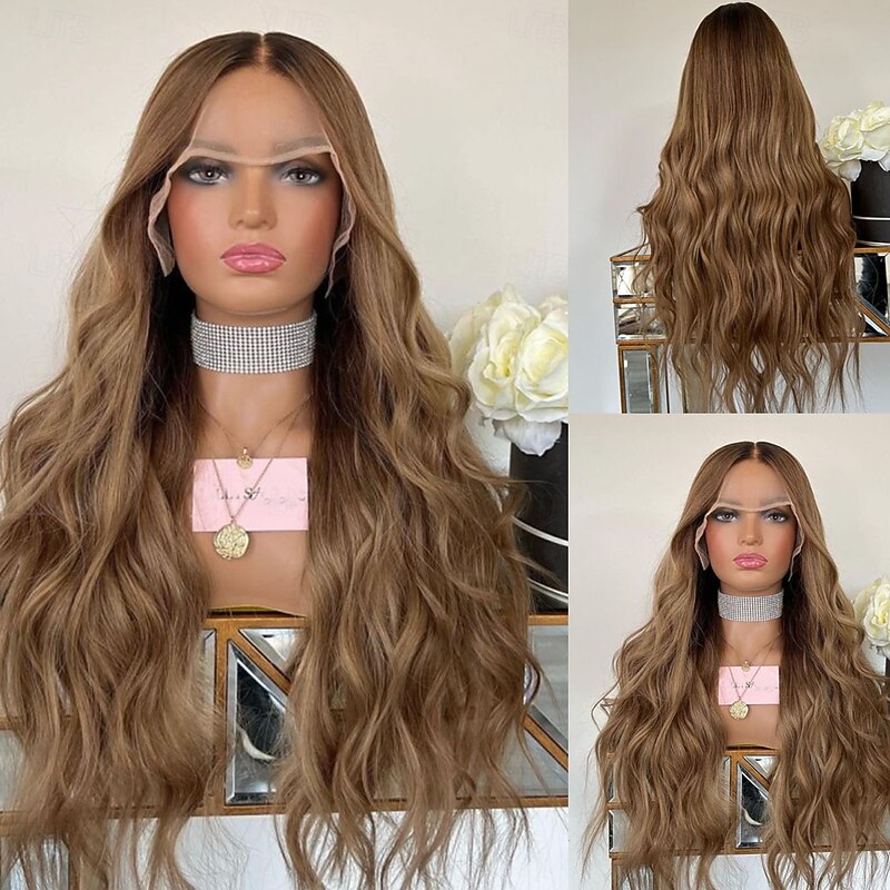 Unprocessed Virgin Hair 5x5 Closure 13x4 Lace Front Wig Free Part Brazilian Hair Wavy Brown Wig 130% 150% Density with Baby Hair Ombre Hair 100% Virgin Glueless Pre-Plucked For Women Long Human Hair3