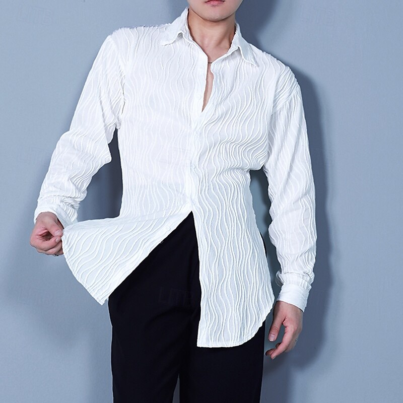 Latin Dance Top Pure Color Men's Performance Daily Wear Long Sleeve Knit2