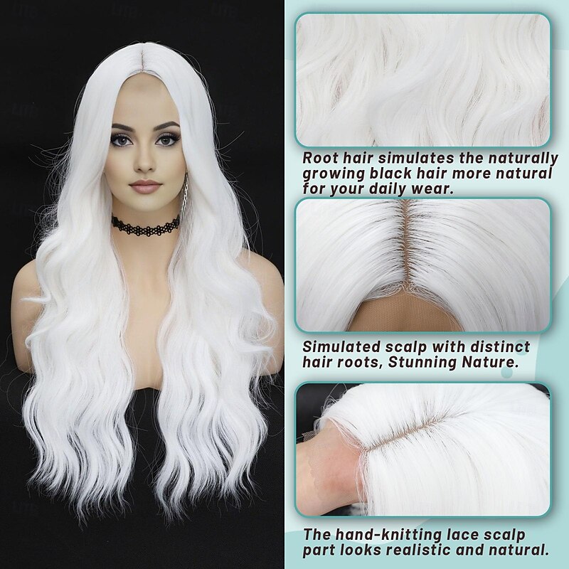 Long Wig Wavy Wigs for Women Middle Part Curly Wigs Natural Curly Synthetic Wig Heat Resistant Fiber Cosplay Wigs for Daily Party Use3