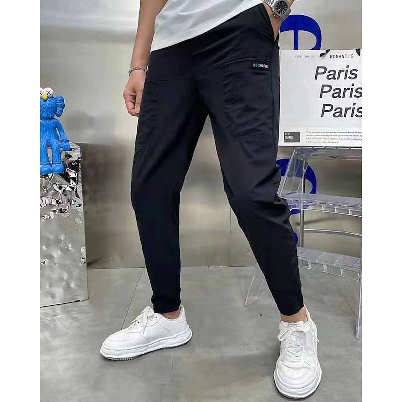 Men's Cargo Pants Tapered pants Trousers Drawstring Elastic Waist Plain Wearable Outdoor Daily Camping & Hiking Fashion Classic Black Khaki2