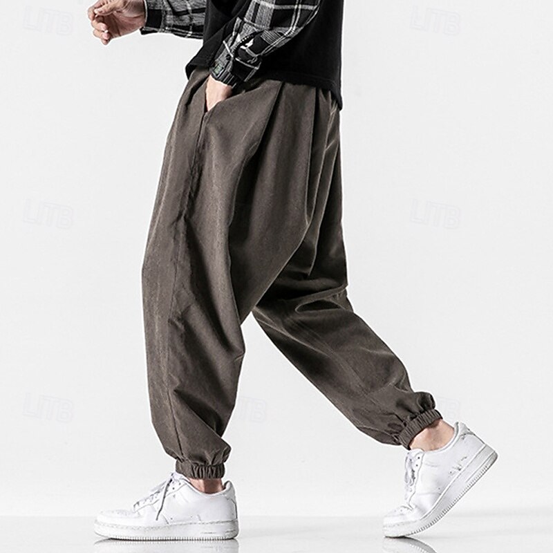 Men's Joggers Cropped Pants Carrot Pants Casual Pants Pocket Drawstring Elastic Waist Plain Comfort Sports Outdoor Daily Fashion Casual Black Gray Micro-elastic2