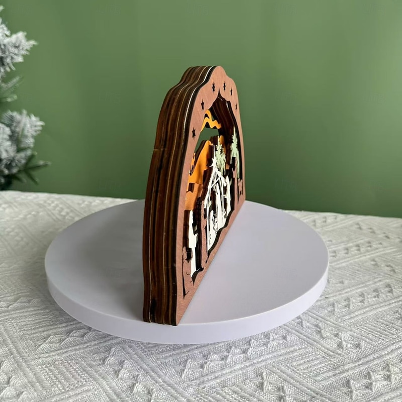 Christmas Wooden Craft Nativity Scene – Handcrafted Jesus Figurine Wood Carving, Creative Holiday Tabletop Decoration for Home Décor4