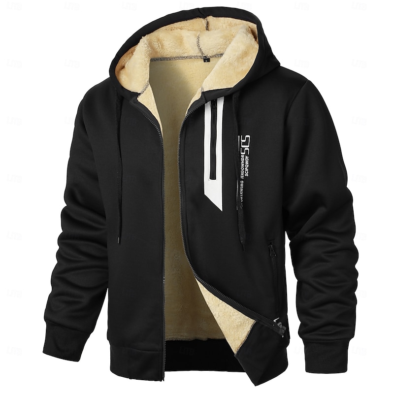 Men's Hoodie Full Zip Hoodie Fleece Jacket Sherpa Linend Fleece lined Hoodie Black Red Navy Blue Gray Hooded Plain Sports & Outdoor Daily Holiday Polyester Vintage Streetwear Casual Fall & Winter2