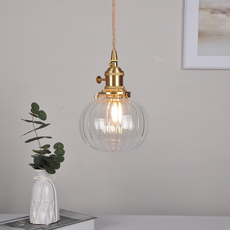 Blue Blown Glass Pendant Light Bathroom Green Glass Hanging Ceiling Lamp Ribbed Clear Glass Ball Island Light Fixture Pumpkin Vintage 85-265V4