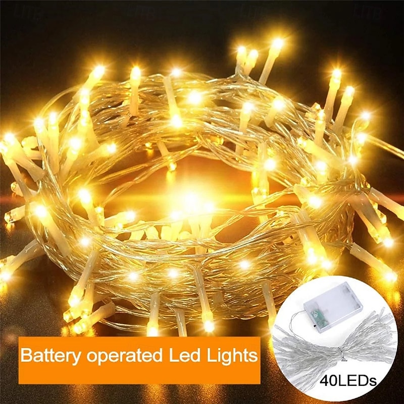 Elegant Wedding Reception Party Battery-Powered LED Festoon String Lights, Christmas String Fairy Lights 3/6/10M 30/40/80 LEDs for Bedroom, Wedding, Party & Valentine's Day Decor - 4pcs/1pc4