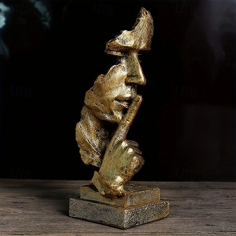 Thinker Statue - Silence is Gold Modern Decor Creative Abstract Art Figurine Resin Sculptures Decoration Room Home Study Office for Men Desktop Ornament2