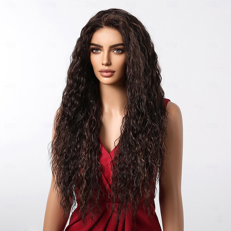 Synthetic Lace Wig Curly Style 28 inch Dark Brown Middle Part 13x6 Lace Front Wig Women's Wig Light Brown Lace4