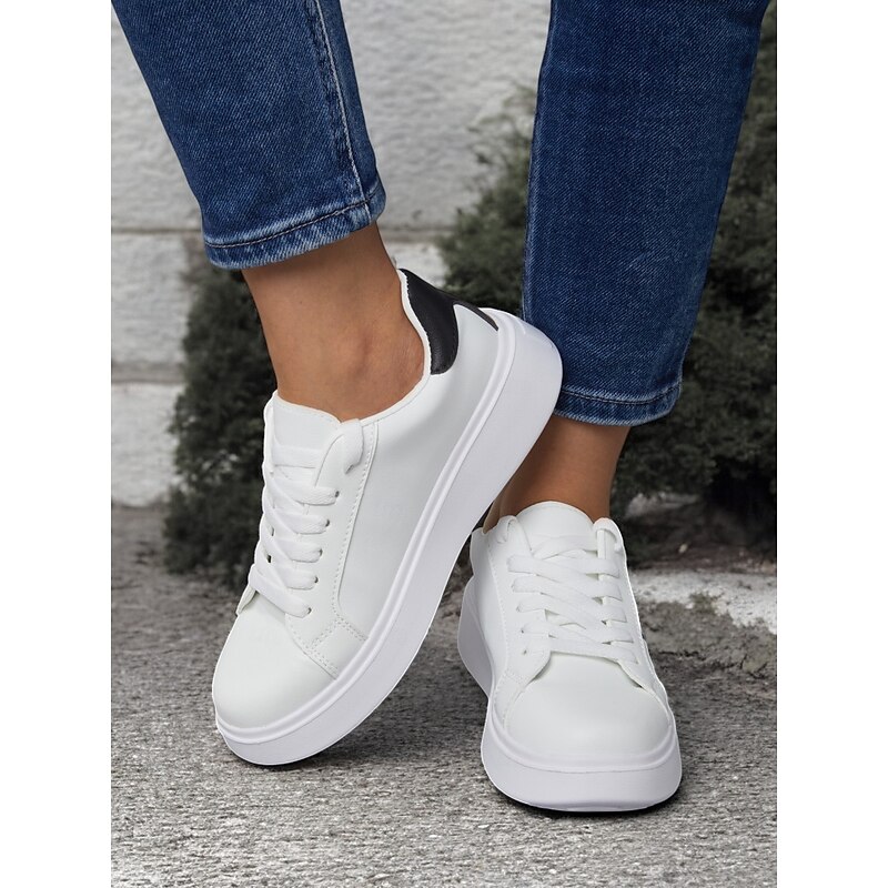 Women's White Platform Sneakers with Butterfly Embroidery | Casual Lace-Up Shoes for Everyday Wear3