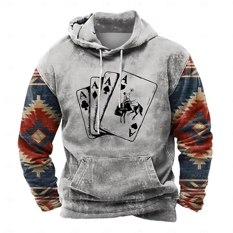 Men's Poker Hoodies Fashion Cool Long Sleeve Crew Neck Vacation Holiday Streetwear Black Blue Drawstring Fall Winter Designer4