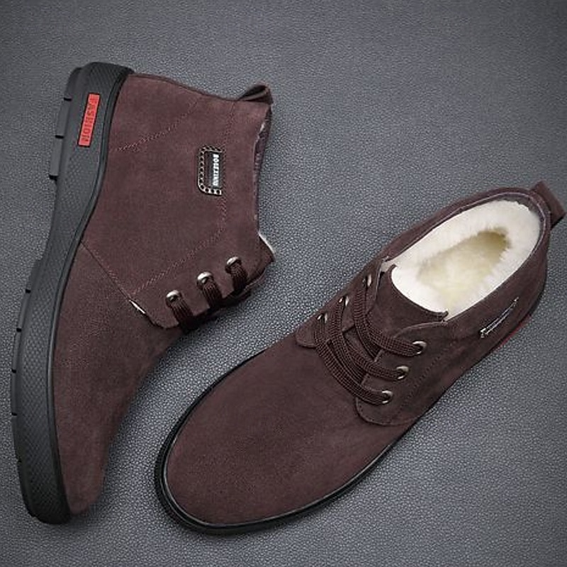 Men's Brown Faux Suede Winter Ankle Boots with Plush Lining – Warm Lace-Up Casual Shoes for Cold Weather3