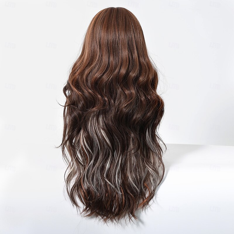 Synthetic Wig Uniforms Career Costumes Princess Curly Body Wave Layered Haircut Neat Bang With Bangs Machine Made Wig 26 inch Light Brown Synthetic Hair Women's Cosplay Party Fashion Light Brown4