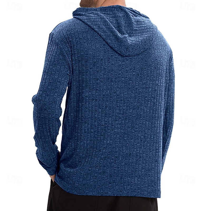 Men's 100% Cotton Ribbed Knit tee Tee Top Long Sleeve Shirt Solid Color Hooded Outdoor Street Long Sleeve Hooded Clothing Apparel Daily Casual Street Style2