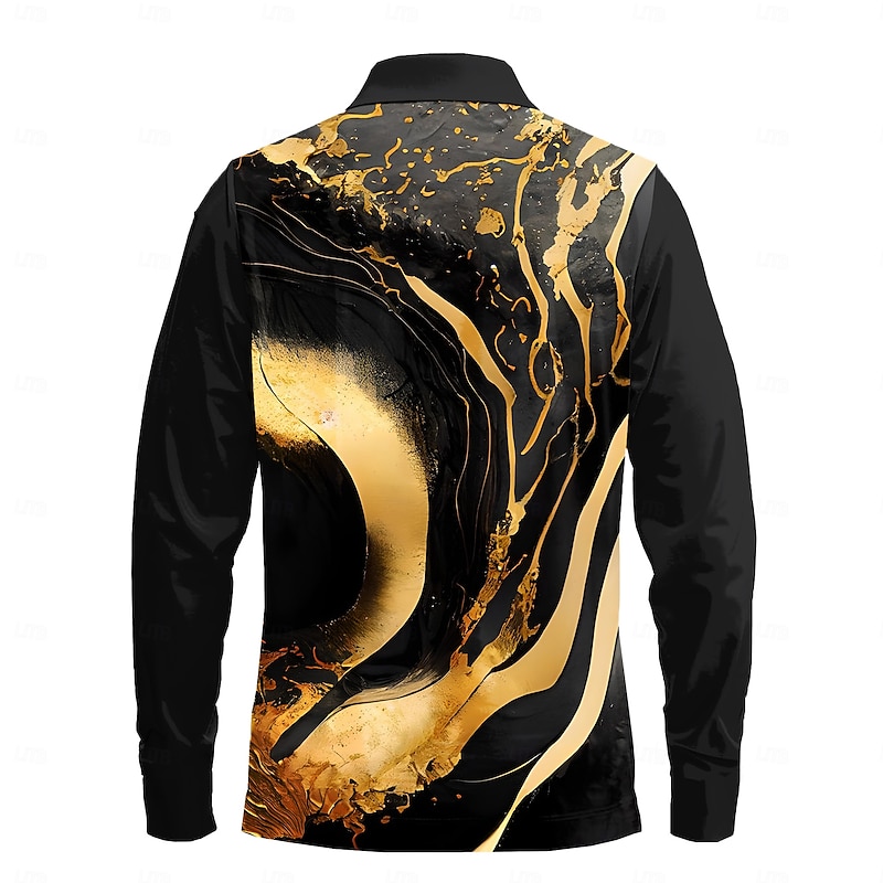 Men's Flowing Quicksand / Liquid Polo Shirts Golf Polos Shirts Long Sleeve Polo Shirts Collar Casual Business Casual Outdoor Street Dailywear Buttons 3D Print Spring Fall Winter Black2