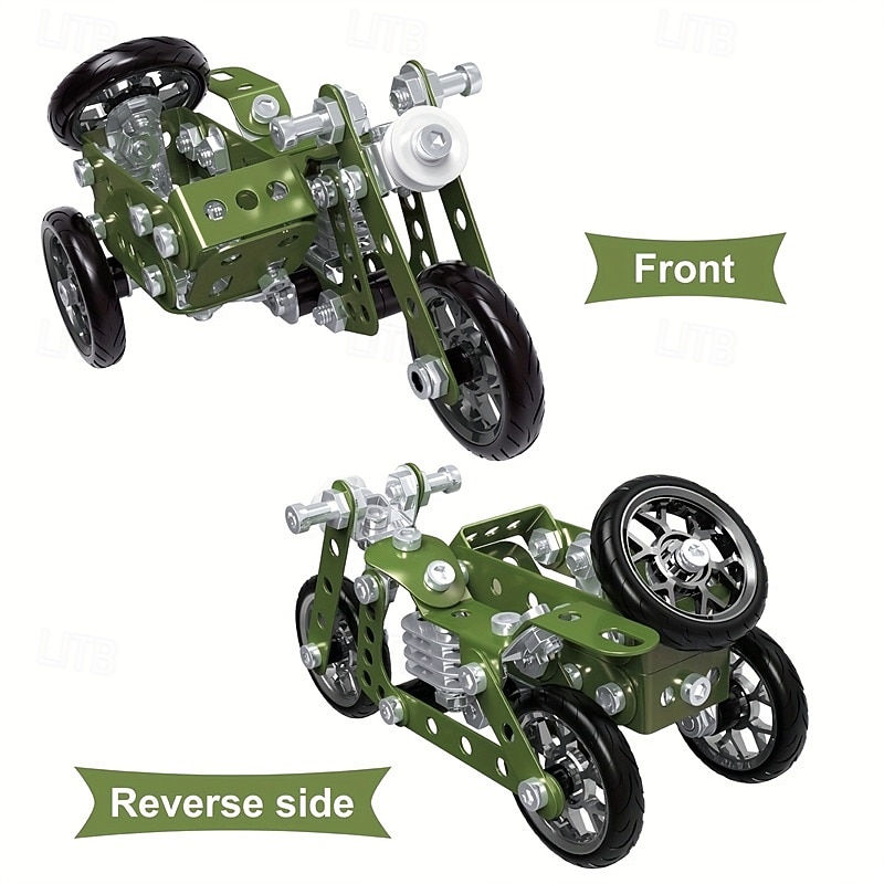 139PCS Metal DIY Tricycle Model Building Kit for Kids  STEM Educational Toy Creative Assembly Motorcycle Blocks for Boys Ages 8-12 Years  Engineering Puzzle Set for Children Ideal Gift3