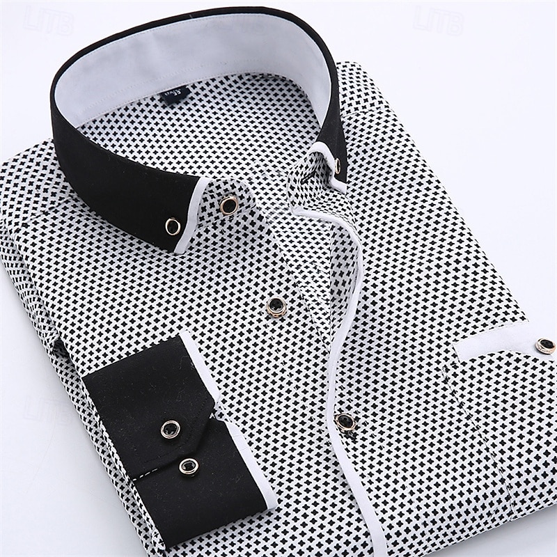 Men's Dress Shirt Button Down Shirt Collared Shirt Polka Dot Wedding Outdoor Black White Red Navy Blue Long Sleeve Turndown Summer Spring Clothing Apparel Print
