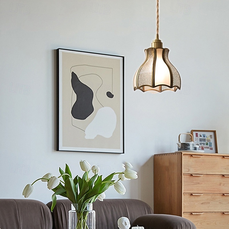 Pendant Lights American Vintage Brass Pendant Lamp with Spliced Glass Shade European Simple 6.3in Brass Glass Hanging Lamp 85-265V